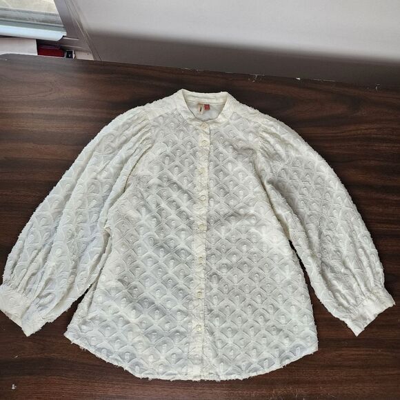 Anthropologie Pilcro Blouse Puff Sleeve Prairie Cottagecore Cream Cotton Top M - Picture 3 of 16
